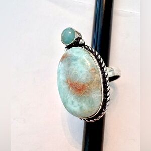 Beautiful 1 1/2 inch, 925 marked, Larimar ring size 9